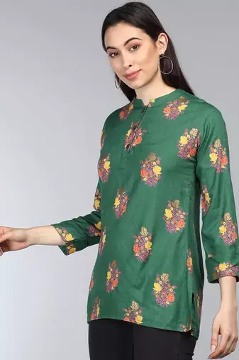 green floral cotton women's  styles western top