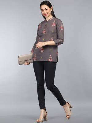 taupe ethnic motifs cotton women's  styles western top 1