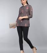 taupe ethnic motifs cotton women's  styles western top