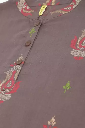 taupe ethnic motifs cotton women's  styles western top