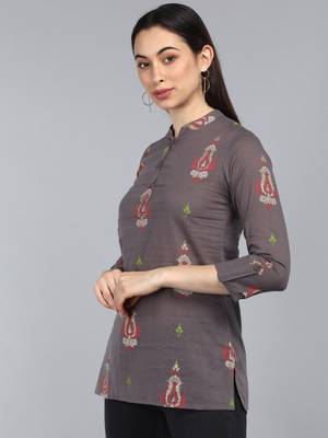 taupe ethnic motifs cotton women's  styles western top 3