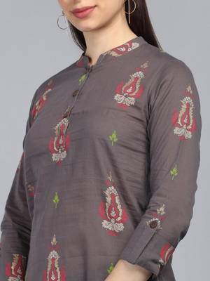 taupe ethnic motifs cotton women's  styles western top 4