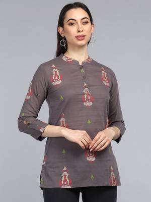 taupe ethnic motifs cotton women's  styles western top 5