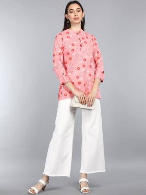 pink floral cotton women's  styles western top 1