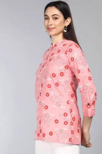 pink floral cotton women's  styles western top