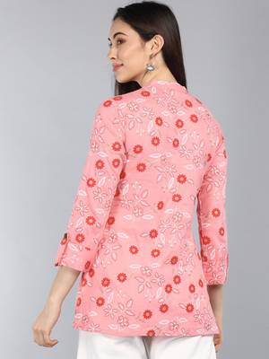pink floral cotton women's  styles western top 4