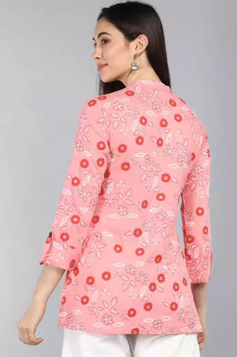 pink floral cotton women's  styles western top