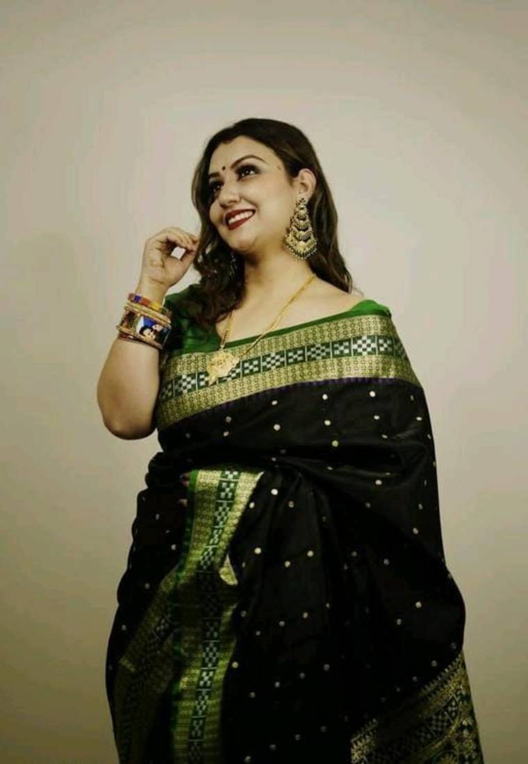 Sambhalpuri Hazara Booti Satin Saree with Blouse Piece