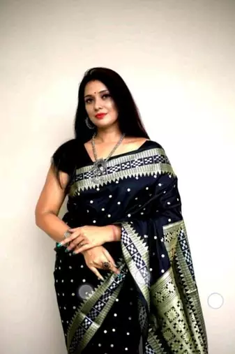 Navy Blue Sambhalpuri Hazara Booti Satin Saree with Blouse Piece