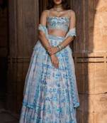 MULTI COLOR SEQUENCE WITH THREAD embroidered FAUX GEORGETTE LEHENGA CHOLI FOR WEDDING