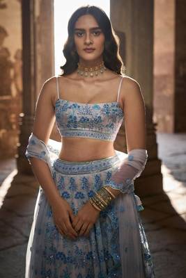MULTI COLOR SEQUENCE WITH THREAD embroidered FAUX GEORGETTE LEHENGA CHOLI FOR WEDDING 2