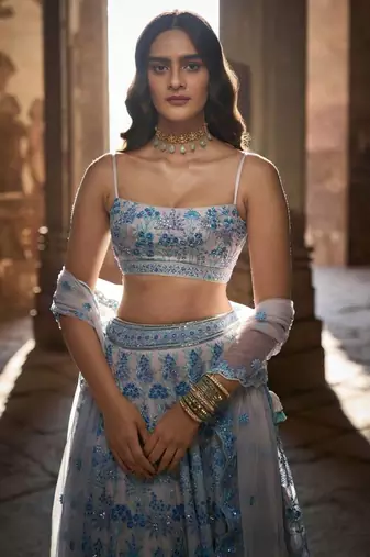 MULTI COLOR SEQUENCE WITH THREAD embroidered FAUX GEORGETTE LEHENGA CHOLI FOR WEDDING