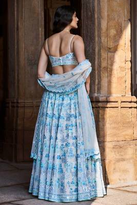 MULTI COLOR SEQUENCE WITH THREAD embroidered FAUX GEORGETTE LEHENGA CHOLI FOR WEDDING 3