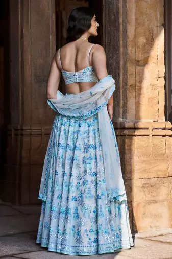MULTI COLOR SEQUENCE WITH THREAD embroidered FAUX GEORGETTE LEHENGA CHOLI FOR WEDDING