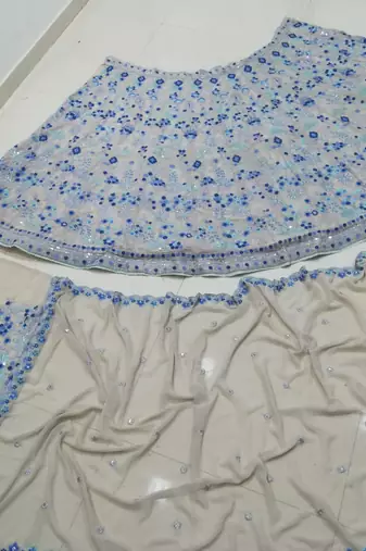 MULTI COLOR SEQUENCE WITH THREAD embroidered FAUX GEORGETTE LEHENGA CHOLI FOR WEDDING