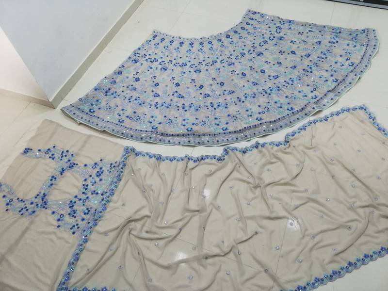 MULTI COLOR SEQUENCE WITH THREAD embroidered FAUX GEORGETTE LEHENGA CHOLI FOR WEDDING