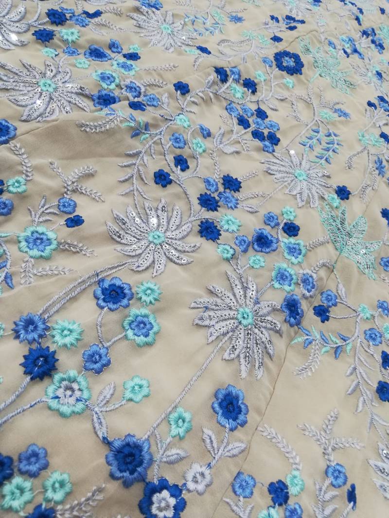 MULTI COLOR SEQUENCE WITH THREAD embroidered FAUX GEORGETTE LEHENGA CHOLI FOR WEDDING