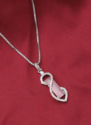 Silver Alloy American Diamond Pink Stone Necklace 1