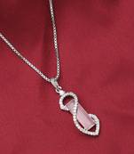 Silver Alloy American Diamond Pink Stone Necklace