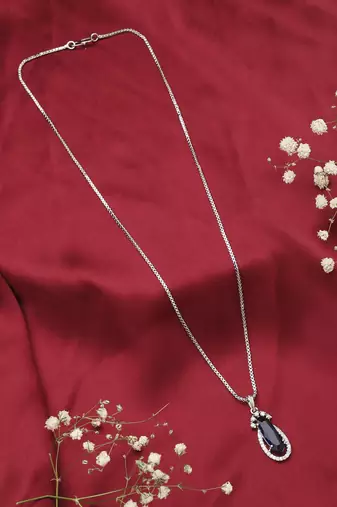American Diamond Blue Stone Necklace