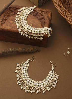 White Gold Beaded Ear Cuffs for Traditional Celebrations 1