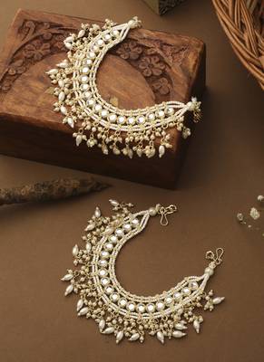 White Gold Beaded Ear Cuffs for Traditional Celebrations 2