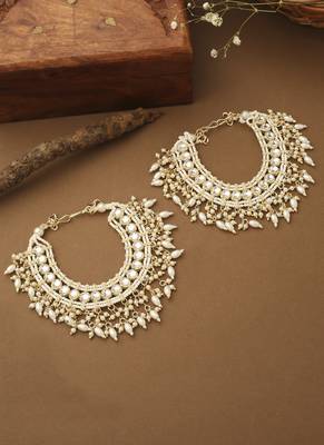 White Gold Beaded Ear Cuffs for Traditional Celebrations 3