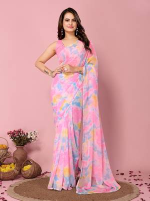 Multicolor Soft Georgette Pre-Stitched Saree with Unstitched Blouse 1