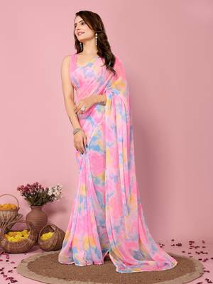 Multicolor Soft Georgette Pre-Stitched Saree with Unstitched Blouse 2