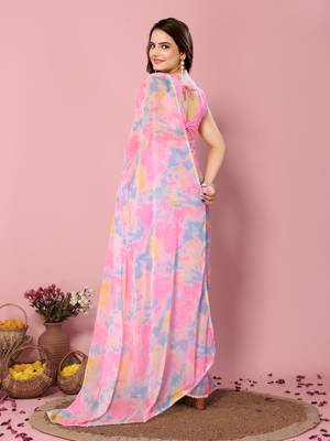 Multicolor Soft Georgette Pre-Stitched Saree with Unstitched Blouse 3