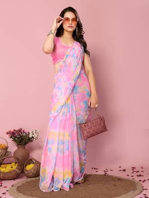 Multicolor Soft Georgette Pre-Stitched Saree with Unstitched Blouse 4