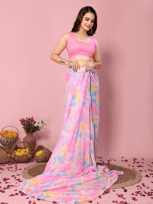 Multicolor Soft Georgette Pre-Stitched Saree with Unstitched Blouse 6