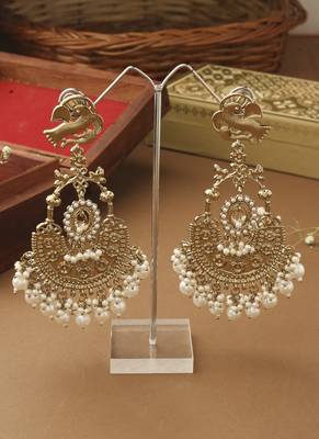 Long White Gold Beaded Earrings 1