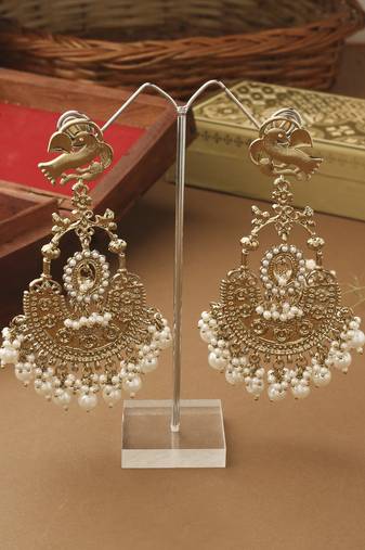 Long White Gold Beaded Earrings