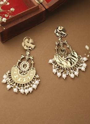 Long White Gold Beaded Earrings 2