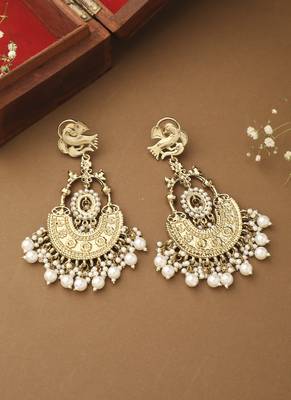 Long White Gold Beaded Earrings 3