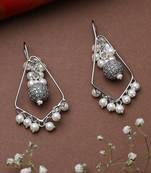 White Beaded Earring With Pearl Drop
