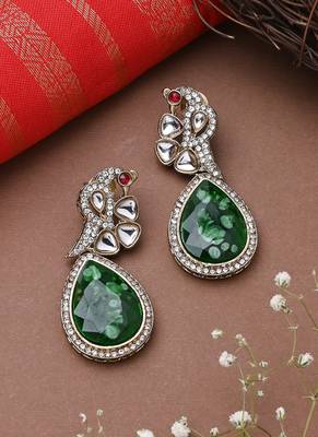 Bird Kundan Earrings With Green Stone 1