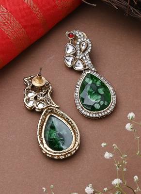 Bird Kundan Earrings With Green Stone 2