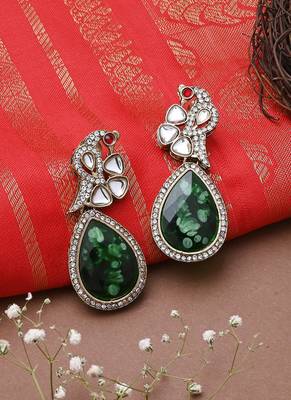 Bird Kundan Earrings With Green Stone 3