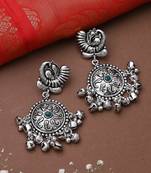 Oxidised Earrings With Green Stone