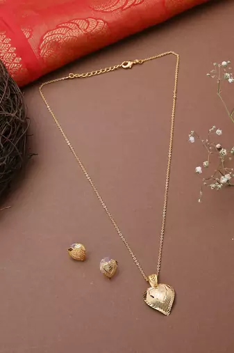 Heart-Shaped Necklace Set with Matching Earrings