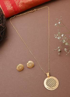 Gold Necklace Set With Round Earrings 2