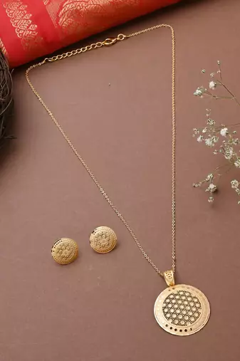 Gold Necklace Set With Round Earrings