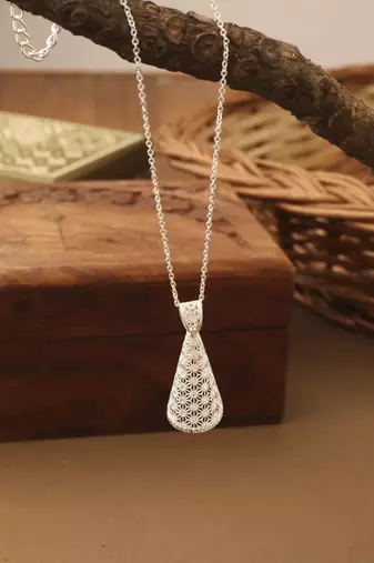 White Cone Shaped Necklace With Matching Earrings