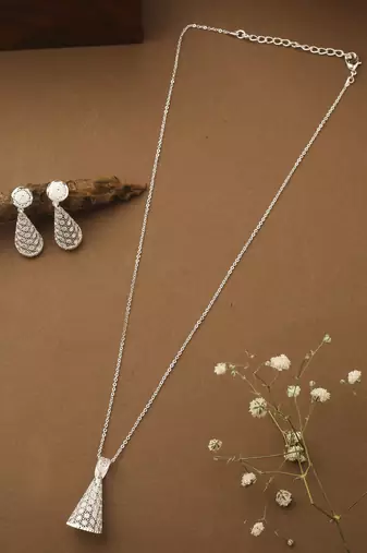 White Cone Shaped Necklace With Matching Earrings