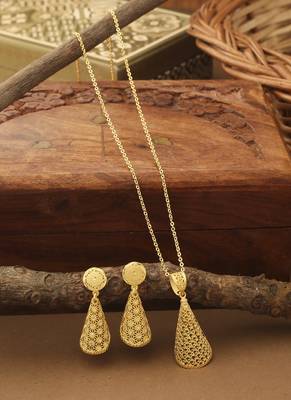 Gold Cone Shaped Necklace With Matching Earrings 1