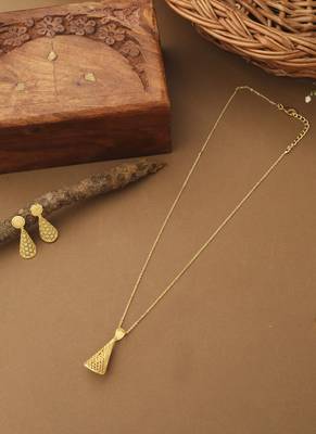 Gold Cone Shaped Necklace With Matching Earrings 2