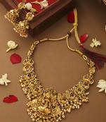 Gold Plated Laxmi Motif Necklace Set With Earrings