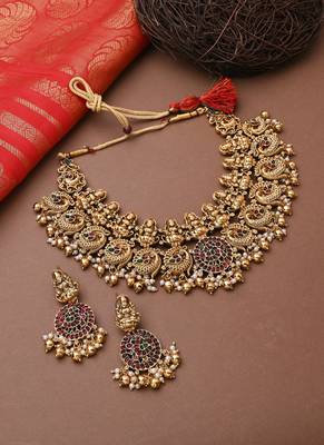 Multcolour Laxmi Motif Gold Plated Necklace Set 1
